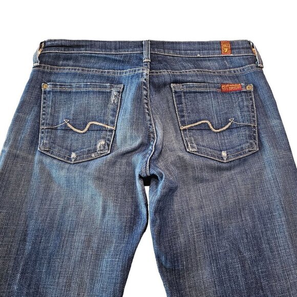 For All 7 Mankind Straight Leg Stretch Jeans Denim Distressed Mid-Washed Blue 26 - Picture 4 of 12